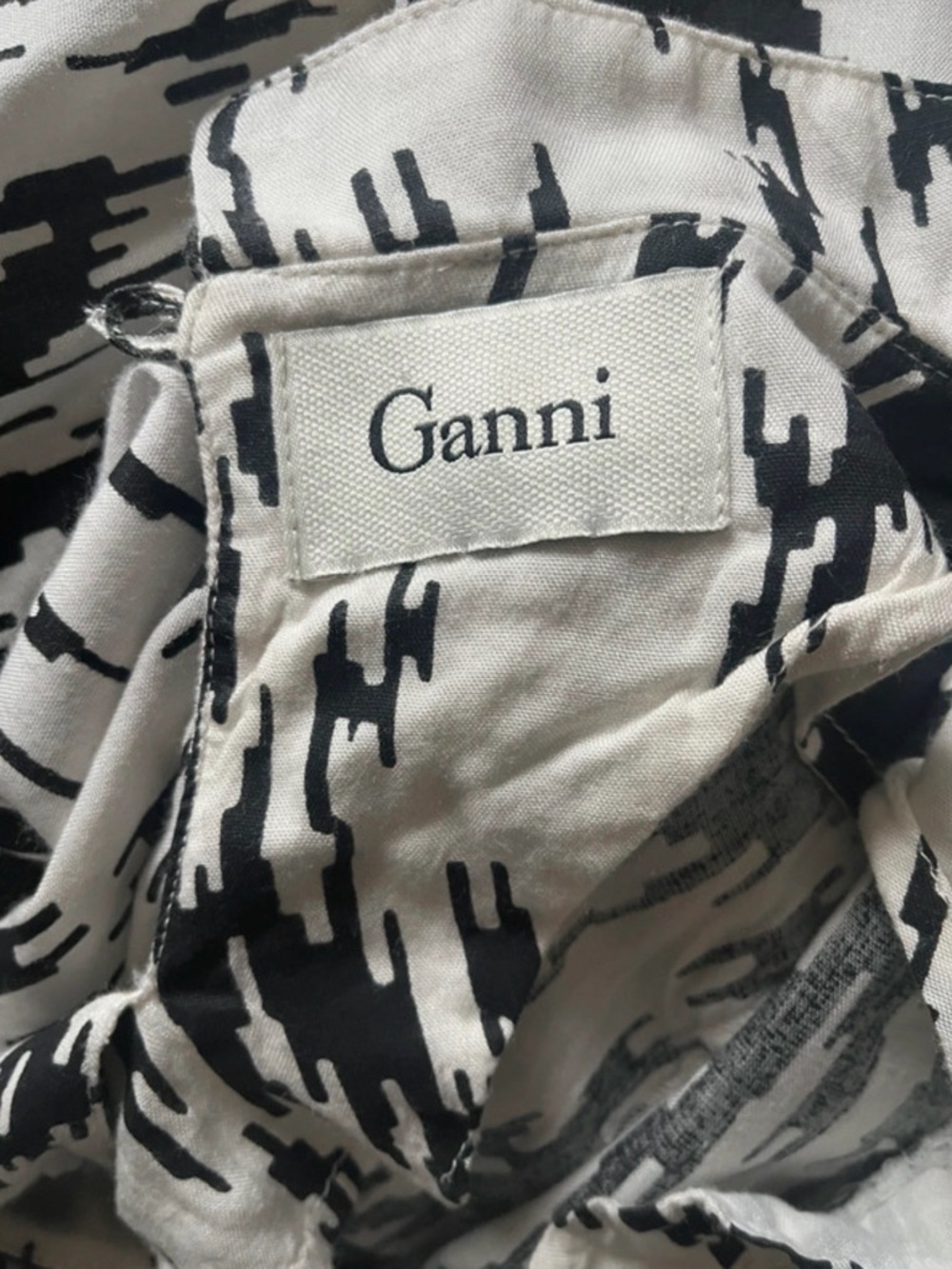 Ganni Black and White Abstract Print Mini Dress with Peter Collar - Picture 7 of 8